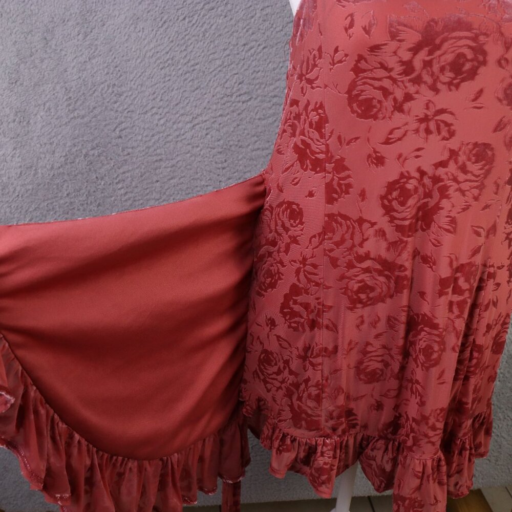 Free People Intimately Dress Womens Small Burgundy Floral Velvet Mini Ruffle - Picture 4 of 10